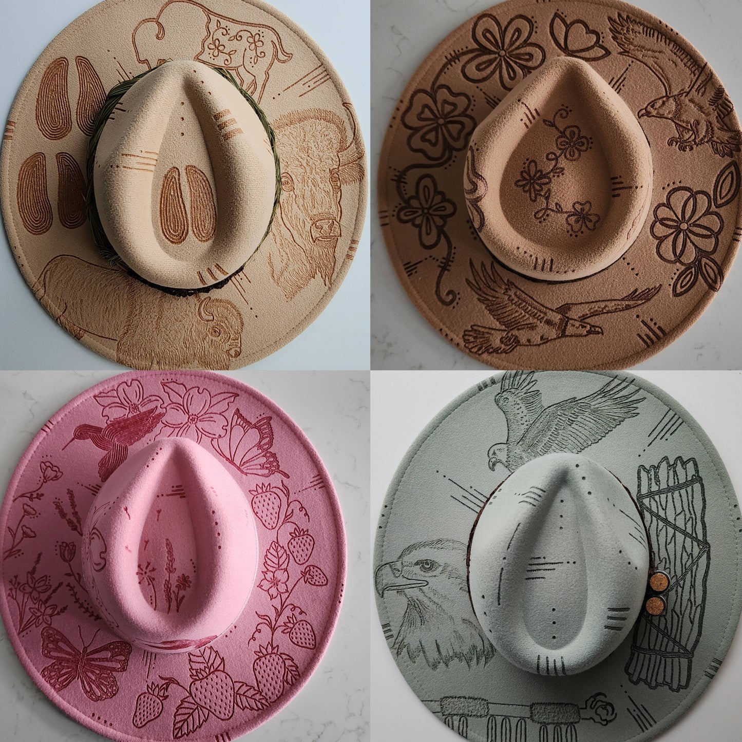 Full Custom Freehand Burnt Design Fedora Hats