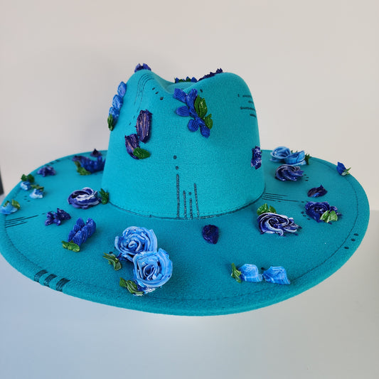 3D Art Hat Flower Turquoise